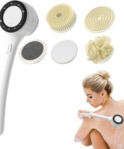 Electric Back Scrubber, Bath Brush, Long Handle Cleaner, 14.17x3.54x3.15 Inches, Adjustable 3 Speed Settings, Deep Cleaning Exfoliator, Rechargeable White, for Shower Women Men
