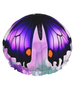Lila Schmetterlings-Druck-Duschhaube, wiederverwendbare Damen-Duschhaube, wasserdichte Badekappe, schnell trocknende Badekappe