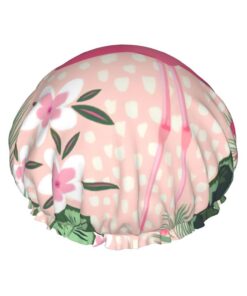 Badekappe mit Flamingo-Druck, für langes und kurzes Haar, waschbar, elastisches Band, Badehaarmütze für langes Haar, Zopf