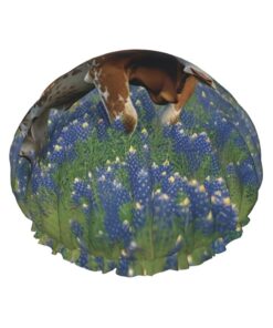 Bluebonnet Longhorn Duschhaube für Damen, doppellagig, dicke Haarkappen, wiederverwendbar, wasserdicht, Badekappen mit elastischem Band, Haarmütze, waschbar, Duschhut für Männer und Frauen, Spa-Salon