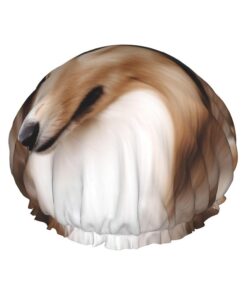 Shelties Hunde-Duschhaube für Damen und Herren, groß, wiederverwendbar, doppellagig, wasserdicht, Badekappen, elastisches Band, Haarmütze für alle Frisuren, reisefreundlich