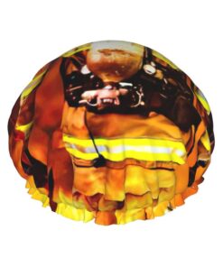 Feuerwehrmann Feuerwehrmann Flamme Druck Dusche Essentials Haube für Frauen, großes waschbares Gummiband, Badehaar, Duschhaube