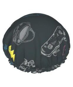 Badekappe mit Graffiti-Skateboard-Druck, für langes Haar und kurzes Haar, waschbar, elastisches Band, Badehaarmütze für langes Haar, Zopf