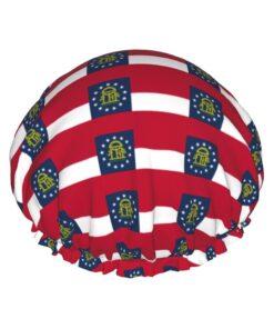 Georgia State Flag Print Hair Cover For Shower, Women Adjustable Hair Cap Stylish Large Waterproof Shower Bonnet