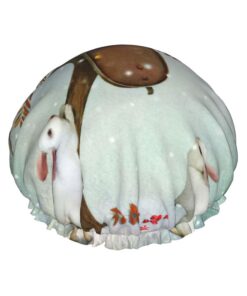 Badekappe mit weihnachtlichem Hasen-Motiv, für langes und kurzes Haar, waschbar, elastisches Band, Badehaarmut für langes Haar, Zopf