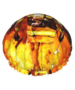 Duschhaube mit Feuerwehrmann, Flammendruck, wiederverwendbar, wasserdicht, doppellagig, mit elastischem Band, Einheitsgröße