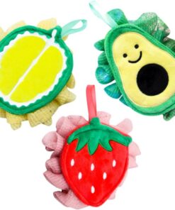3 Stück-pack Fruchtförmige Peeling Badebälle Weicher Körper Luffa Schwamm Für Kinder Sanftes Körperpeeling Badezubehör Mit Spaßigen Comic Designs Für Badewanne Und Dusche