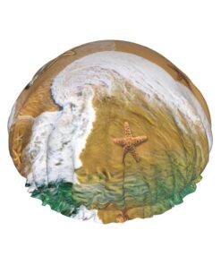 Badekappe mit Seestern-Druck, für langes Haar und kurzes Haar, waschbar, elastisches Band, Badehaarmütze für langes Haar, Zopf