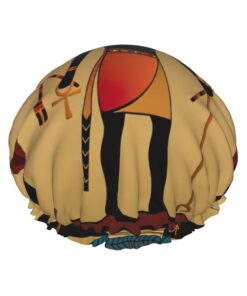 Sun Old Egyptian Timeless Grace Print Shower Cap, Lined Shower Cap For Women Reusable, Double Layer Waterproof Bath Cap