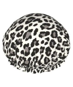 Badekappe mit Leopardenmuster, für langes und kurzes Haar, waschbar, elastisches Band, Badehaarmütze für langes Haar, Zopf