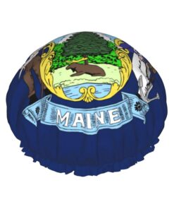 Badekappe mit Flagge von Maine für langes Haar und kurzes Haar, waschbar, elastisches Band, Badehaarmut für langes Haar, Zopf