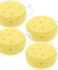 VALICLUD 4 Stück Runde Luffa Duschschwämme Peeling Körperschwamm Gelb Wabenstruktur Mit Hoher Wasseraufnahme Badezubehör Für Sanfte Hautreinigung