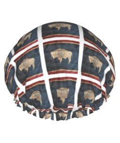 Wyoming State Flag Map Print Shower Essentials Bonnet For Women, Large Washable Elastic Band Bath Hair Wrap Shower Cap