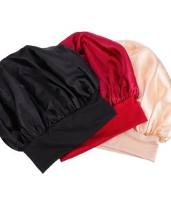 OUNONA 3 Stück Teiliges Verstellbare Schlafhauben aus Satin Elastische für Nachtmützen Khaki Schwarz und Burgunderrot