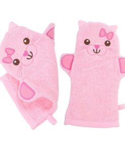 STOBAZA Tierbaby Waschhandschuhe mit Sanfter Reinigung 2 Stück-pack aus Baumwolle Rosa Körperreinigungshandschuhe und Reichhaltigem Schaum für Babys für Camping und Hotelaufenthalte