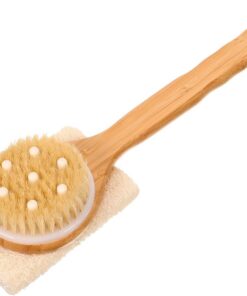 VALICLUD Rückenschrubber Dusche mit Natürlichem Luffastab und Komfortablem Bambusgriff Leichte Hautpeelingbürste für Heimgebrauch und Sanfte Reinigung von Rücken und Brust