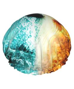 Fire and Water Phoenix Print Shower Essentials Bonnet For Women, Large Washable Elastic Band Bath Hair Wrap Shower Cap