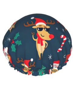 Duschhaube mit Weihnachtsmann-Motiv, wiederverwendbar, wasserdicht, doppellagig, mit elastischem Band, Einheitsgröße