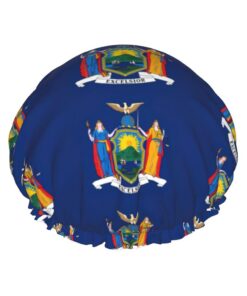 New York State Flag Print Shower Essentials Bonnet For Women, Large Washable Elastic Band Bath Hair Wrap Shower Cap