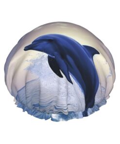 Elegante Delfin-Duschhaube, wiederverwendbar, wasserdicht, Duschhaube für Damen und Herren, elastisches Band, Badehaarmütze, doppellagig, waschbar, Badekappe für alle Frisuren, reisefreundlich