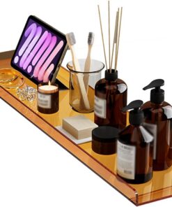 Badewannenablage, Acryl-Badewannenregal, Luxuriöser Badezimmer-Organizer, Bietet Platz Für Bücher, Telefone, Kerzen, Wein Und Tablets, Passend Für Alle Badewannen (Color : Orange, S : 100CM)