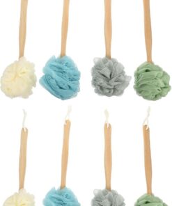 Healvian 8-teiliger Duschschrubber mit langem Griff – Nylon-Rücken-Körperpeelingbürste, Peeling-Badebürste, Duschwerkzeug – Tiefenreinigung – Körperpeeling mit langem Griff