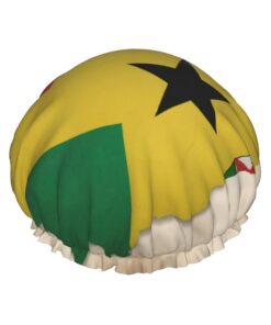 Sao Tome und Principe-Flagge, Map04-Druck, weich gefüttert, Duschhaube, doppellagig, waschbar, breites Gummiband, Haar-Duschhaube für Badewanne