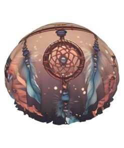 Indianer-Traumfänger-Duschhaube für Frauen, wiederverwendbar, doppellagig, Badekappe, Haarnütze, wasserdicht, elastisches Band, Damen, Spa, Salon, Duschhut, Haarkappen