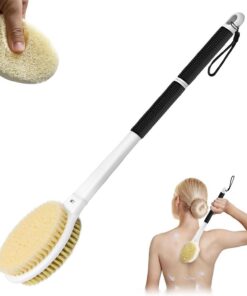 elzle Rückenbürste Duschbürste, 44 cm/17in Badebürste mit langem stiel,Körperduschbürste Doppelseitige zum Entfernen Abgestorbener Haut,Schwarz