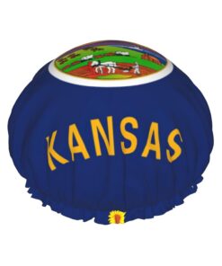Kansas Haarkappe mit Staatsflaggen-Druck, mit verstellbarem Gummiband und lebendig, Duschhaube für Frauen, wiederverwendbar, wasserdicht