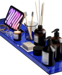 Badewannenablage, Acryl-Badewannenregal, Luxuriöser Badezimmer-Organizer, Bietet Platz Für Bücher, Telefone, Kerzen, Wein Und Tablets, Passend Für Alle Badewannen (Color : Blau, S : 80CM)