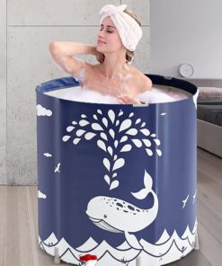 Tragbare Badewanne, faltbare japanische Badewanne für Erwachsene, BDL Freistehende Eis- und Whirlpools mit Thermoschaum, faltbare Spa-Badewanne für kleine Räume, Wal, Blau