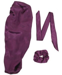 Lange Schlafmütze aus Satin, 3 Stück, Violett, für Haare | Bequeme Passform mit Elastischem Design, Geeignet zum Schlafen und Beim Waschen des Gesichts, für Frauen