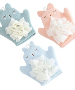 VALICLUD Babybadehandschuhe Doppelseitige Körperreinigungshandschuhe mit Cartoon Motiven aus Leichter Faser 3 Stück für Bad und Reisen