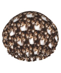 Shelties Hunde-Druck-Duschhaube, doppellagig, wasserdicht, elastisch, wiederverwendbar, Duschhut für Damen, Spa, Salon