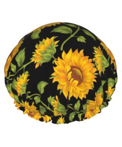 Badekappe mit Sonnenblumenmuster, für langes und kurzes Haar, waschbar, elastisches Band, Badehaarmut für langes Haar, Zopf