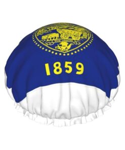 Oregon State Flag Map Print Large Waterproof Shower Bonnet For Women Long Hair, Washable Elastic Band Bath Hair Hat