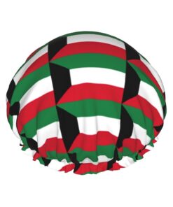 Badekappe mit kuwaitischer Flagge, für langes Haar und kurzes Haar, waschbar, elastisches Band, Badehaarmut für langes Haar, Zopf