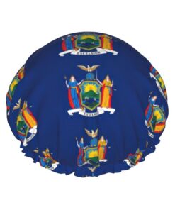 New York State Flag Print Hair Cover For Shower, Women Adjustable Hair Cap Stylish Large Waterproof Shower Bonnet