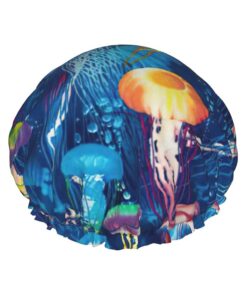 Duschhaube mit farbigen Quallen, wiederverwendbar, wasserdicht, doppellagig, mit elastischem Band, Einheitsgröße