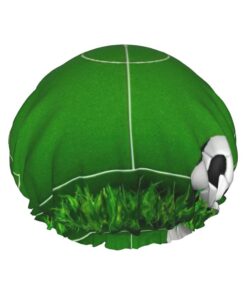 Grünes Grasfeld, Fußballspielplatz, mit Balldruck, doppellagig, wiederverwendbar, leicht und weich, Badehaube für Damen