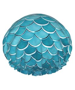 Blue Waves Squama Mermaid Scale Duschhaube, wiederverwendbar, wasserdicht, Duschhaube für Damen und Herren, elastisches Band, Badehaarnut, doppellagig, waschbar, Badekappe für alle Frisuren