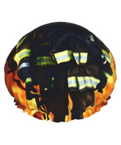 Feuerwehrmann Feuerwehrmann Flamme Druck Dusche Essentials Haube für Frauen, großes waschbares Gummiband, Badehaar, Duschhaube
