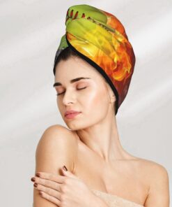 Orange Softball Baseball on Fire and Water Dry Hair Cap Hair Drying Hat with Buttons Super Absorbent Quick Drying Hair Towel Wrap Soft Hair Hat for Women Dry Hair Turban for Wet Curly Long Hair