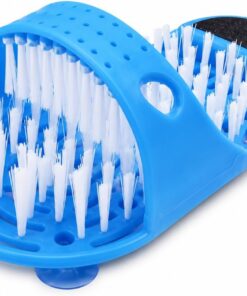 Fußwaschbürste für Dusche mit dichten Borsten, integriertem Bimsstein und Saugnäpfen, freihändiger Fußreiniger und Peeling-Massagebürste fürs Bad, Blau, 1 Stück