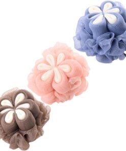 VALICLUD Praktischer Duschpuff im 3 Stück mit Blumenform Polyethylen Material Lanyard Design für Einfaches Aufhängen für Geburtstage und Partys Zufällige Farbe