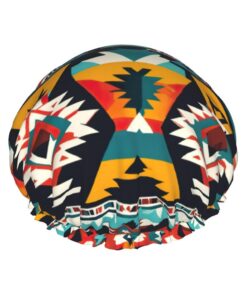 Badehaube mit Indianer-Muster, wiederverwendbar, doppelte wasserdichte Schichten, Duschhauben für Damen