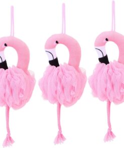Duschbälle 3 Stück in Flamingoform aus PE, Rosa, für Kinder | Sanfte Massage, Macht die Haut Weich, für Zuhause und Badezimmer, bei Anwendung Angenehm