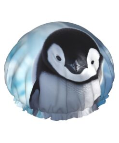 Niedliche Pinguine, Duschhaube, wiederverwendbar, wasserdicht, für Damen und Herren, elastisches Band, Badehaarnut, doppellagig, waschbar, Badekappe für alle Frisuren, reisefreundlich