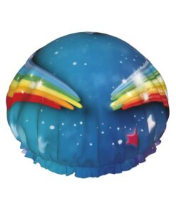 Duschhaube mit Regenbogen-Stern-Herz-Aufdruck, doppellagig, wasserdicht, elastisch, wiederverwendbar, Duschhut für Damen, Spa-Salon